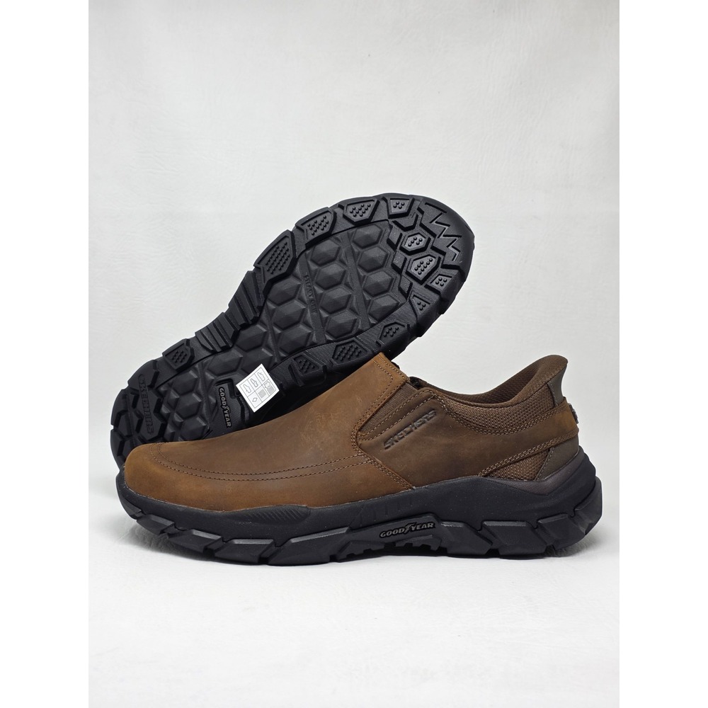 Skechers Loafers Size 10.5 Mens Slip On Walking Comfort Leather Brown Loafer New